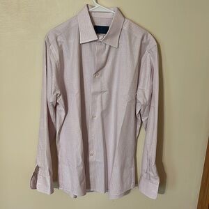 David Donahue Men’s Pink Trim Button Down Dress Shirt Size 17 34/35